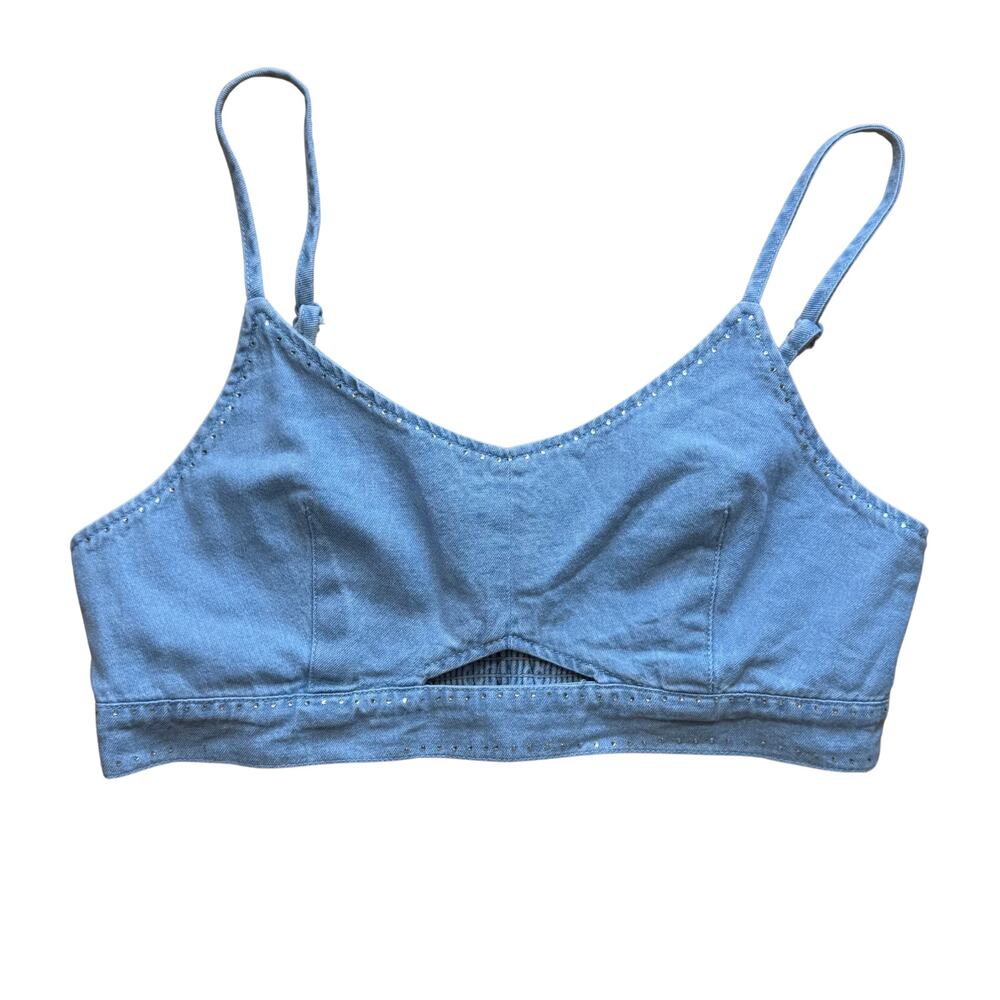 House of Harlow 1960 Denim Bralette Rhinestone Crop Top Size Large Festival y2k
